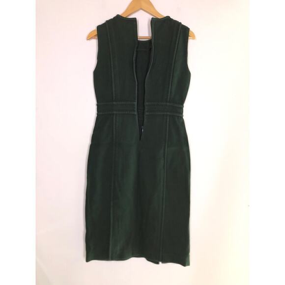 Tory Burch Twill Dress 100% Cotton Sleeveless Crew Neck Sheath Midi Green Size 4 - Picture 8 of 16
